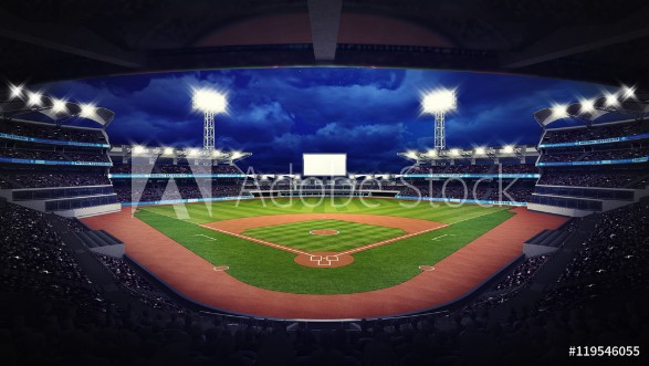 Picture of Baseball stadium under roof view with fans